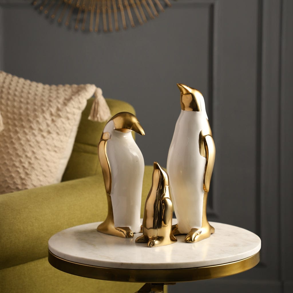 Golden Emperor Penguin Sculpture Set Of 3