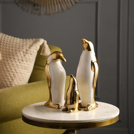 Golden Emperor Penguin Sculpture Set Of 3