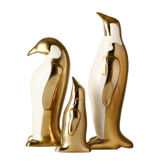 Golden Emperor Penguin Sculpture Set Of 3
